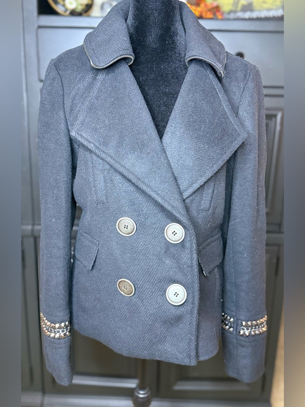 Dollhouse black preppy punk pea coat chic rocker studded jacket medium - Picture 13 of 14